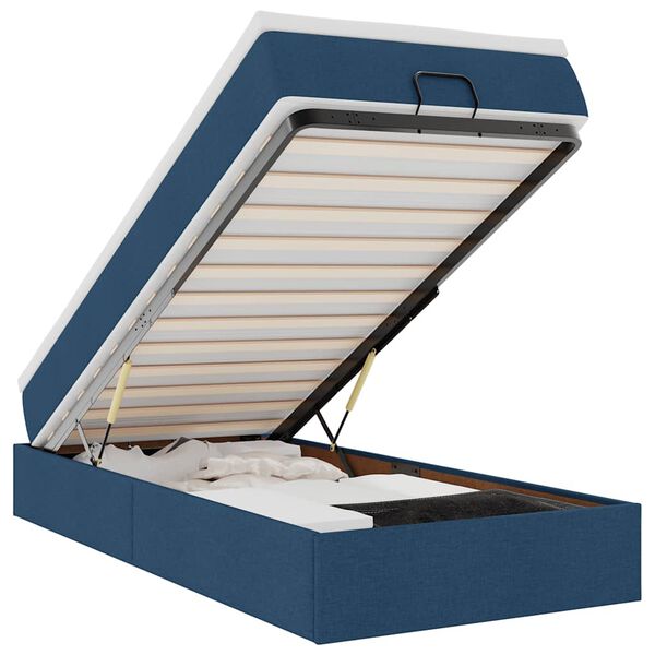 vidaXL Osmanų lovos rėmas su čiužiniu, mėlynas, 90x200cm, audinys