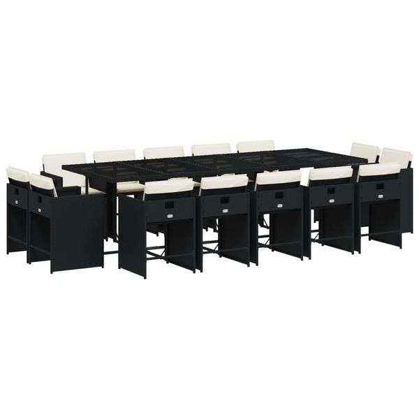 vidaXL Sodo komplektas su pagalvėlėmis, 15 dalių, juodas, poliratanas