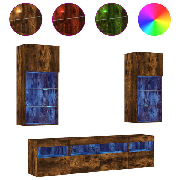 vidaXL Sieninė TV sekcija su LED, 5 dalių, dūminio ąžuolo, mediena