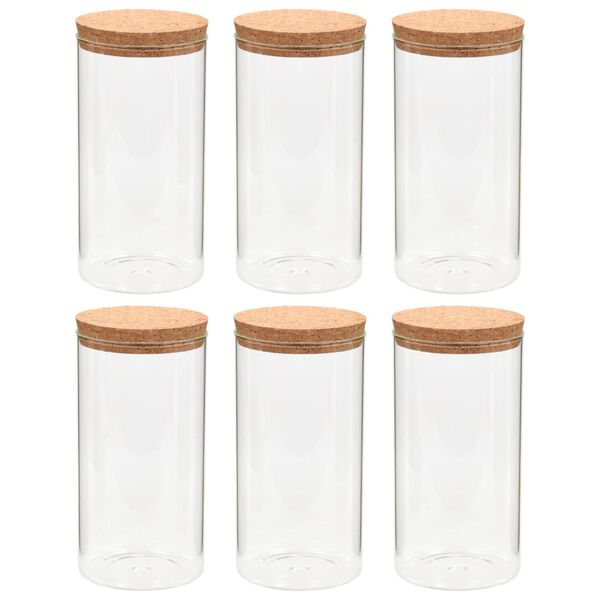 vidaXL Stikliniai indai su kamštiniais dangteliais, 6vnt., 1100ml