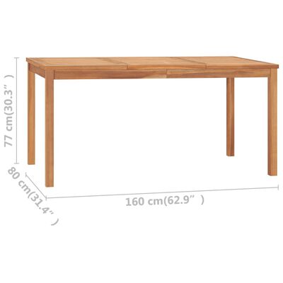 vidaXL Sodo valgomojo stalas, 160x80x77cm, tikmedžio medienos masyvas