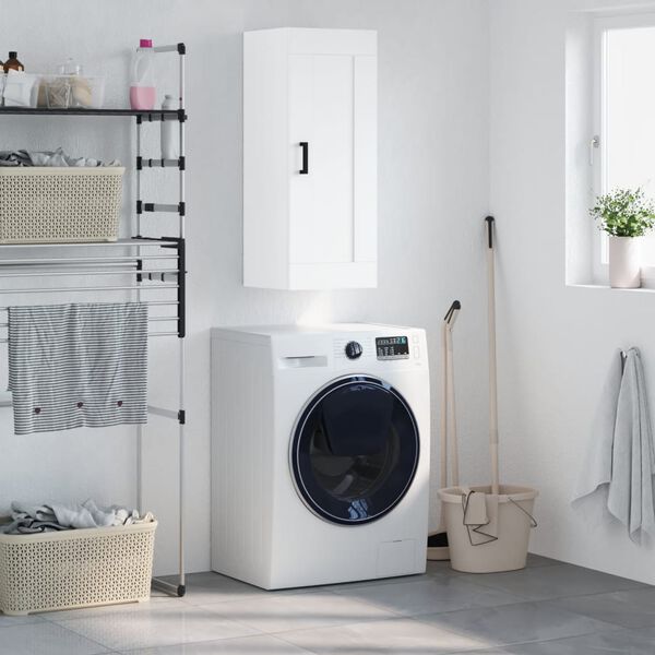 vidaXL Sieninė spintelė, balta, 34,5x34x90cm, apdirbta mediena