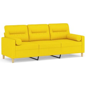 vidaXL Trivietė sofa su pagalvėlėmis, &scaron;viesiai geltona, 180cm, audinys