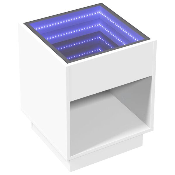 vidaXL Kavos staliukas su Infinity LED lemputėmis, baltas, 40x40x50cm