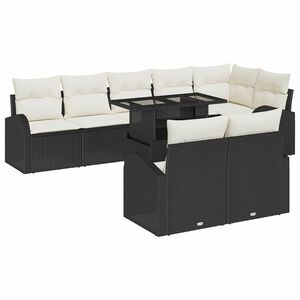 vidaXL Sodo Sofų Rinkinys 9 pcs Juoda ir kreminė poliratanas