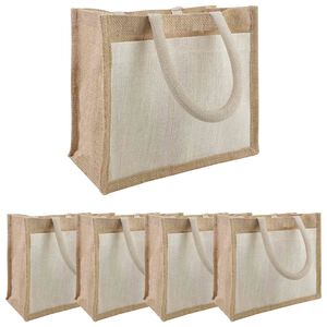 vidaXL Džiuto rankinės su ki&scaron;ene 5 Natūrali ir Balta 26 x 22 x 14 cm