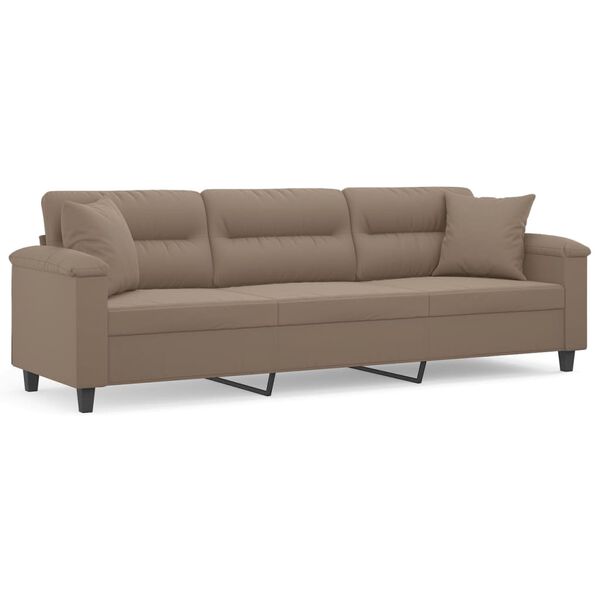 vidaXL Trivietė sofa su pagalvėmis, taupe, 210cm, mikropluo&scaron;to audinys