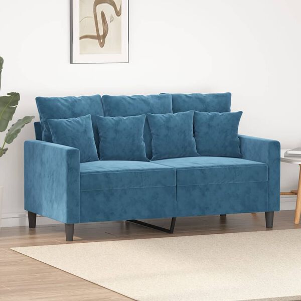 vidaXL Dvivietė sofa, mėlynos spalvos, 120cm, aksomas