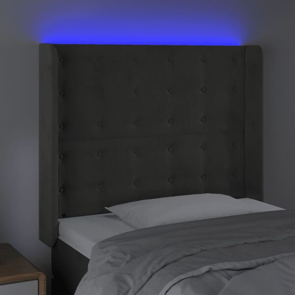 vidaXL Galvūgalis su LED, tamsiai pilkas, 83x16x118/128cm, aksomas