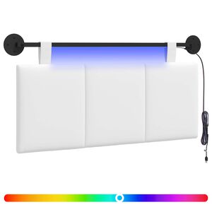 vidaXL Pakabinamas lovos galvūgalis Su LED &scaron;viesa Balta Audinys