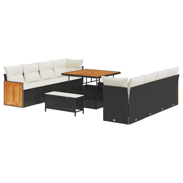 vidaXL Sodo Sofų Rinkinys 12 pcs Juoda ir kreminė poliratanas