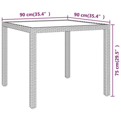 vidaXL Sodo stalas, juodos spalvos, 90x90x75cm, poliratanas