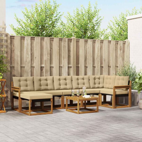 vidaXL Lauko sofos komplektas su pagalve 8 pcs Natūralus ir bežinis