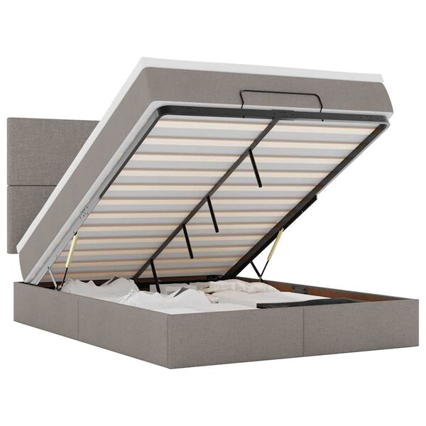 vidaXL Osmanų lova su čiužiniu ir LED, taupe, 140x190cm, audinys