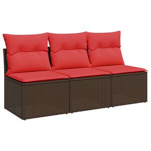 vidaXL Sodo sofa su pagalvėlėmis, 3 sėdimos vietos, ruda, polirotangas