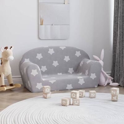 vidaXL Dvivietė vaikiška sofa, šviesiai pilka, pliušas, su žvaigždėmis