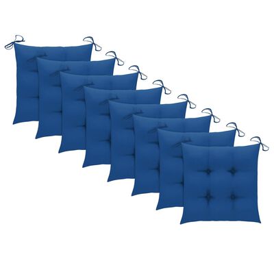 vidaXL Sodo kėdės su mėlynomis pagalvėlėmis, 8vnt., tikmedžio masyvas