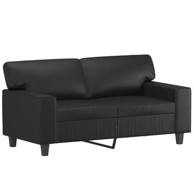 vidaXL Dvivietė sofa su pagalvėmis, juoda, 120cm, dirbtinė oda