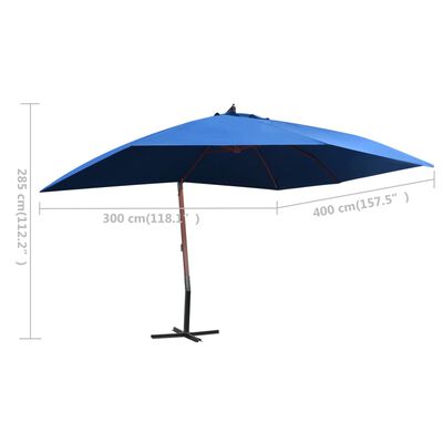 vidaXL Kabantis skėtis su mediniu stulpu, mėlynas, 400x300cm