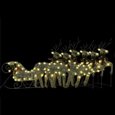 vidaXL Kalėdų dekoracija elniai ir rogės, auksinės spalvos, 140 LED