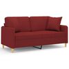 vidaXL Dvivietė sofa su pagalvėmis, raudonojo vyno, 140cm, audinys