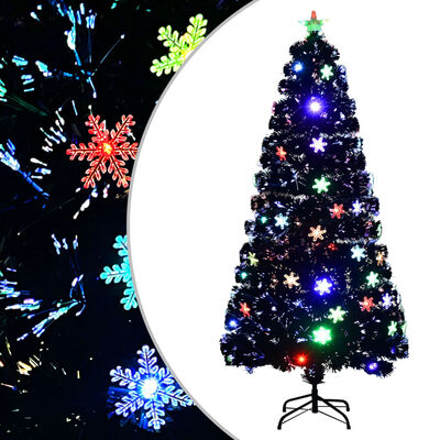 vidaXL Kalėdų eglutė su LED snaigėmis, juoda, 150cm, optinis pluoštas