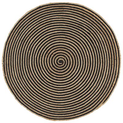 vidaXL Kilimas, juodas, 90cm, džiutas, rankų darbo, spiralės dizainas