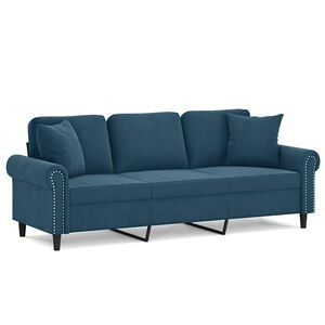 vidaXL Trivietė sofa su pagalvėlėmis, mėlynos spalvos, 180cm, aksomas