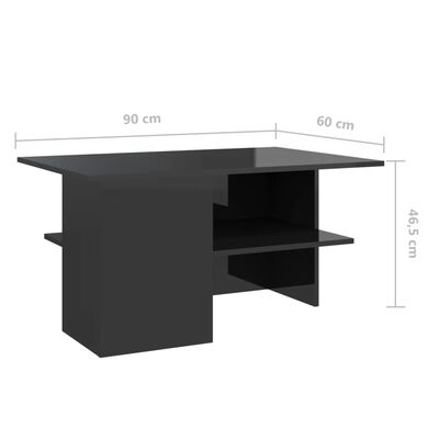 vidaXL Kavos staliukas, juodos spalvos, 90x60x46,5cm, MDP, blizgus