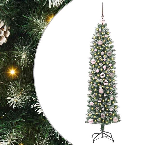 vidaXL Dirbtinis lieknas Kalėdų medis su 150 LED Žalia ir balta 150 cm