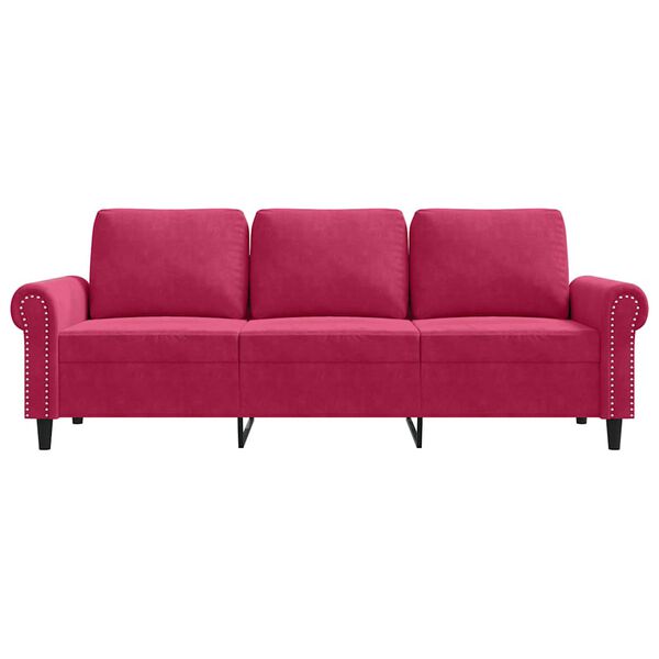 vidaXL Trivietė sofa, raudonojo vyno spalvos, 180cm, aksomas