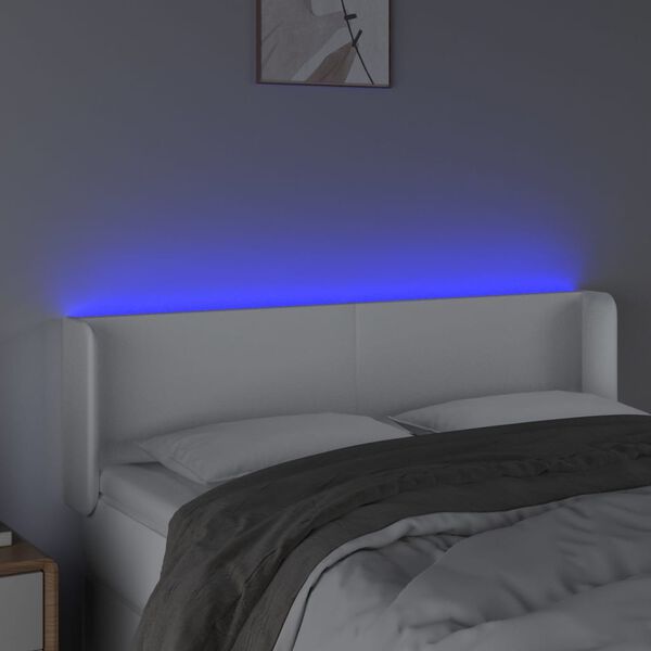vidaXL Galvūgalis su LED, baltos spalvos, 147x16x78/88cm, dirbtinė oda