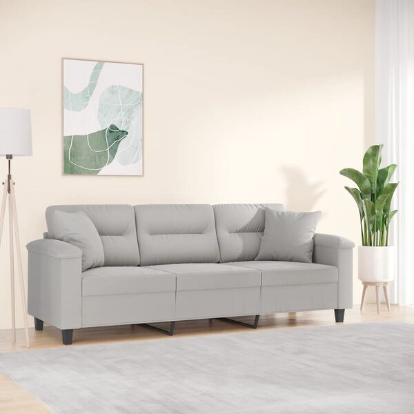 vidaXL Trivietė sofa su pagalvėmis, &scaron;viesiai pilka, 180cm, audinys