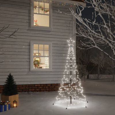 vidaXL Kalėdų eglutė su kuoliuku, šaltos baltos spalvos, 200LED, 180cm