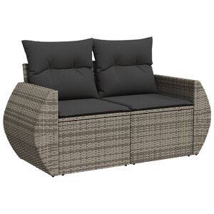 vidaXL Dvivietė sodo sofa su pagalvėlėmis, pilkos spalvos, poliratanas