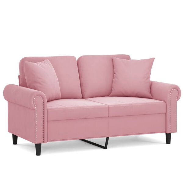 vidaXL Dvivietė sofa su pagalvėlėmis, rožinės spalvos, 120cm, aksomas