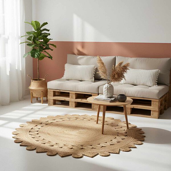 vidaXL Kilimas Ruda Ø 210 cm Džiutas