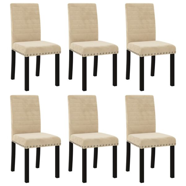 vidaXL Valgomojo kėdės, 6vnt., kreminės spalvos, aksomas