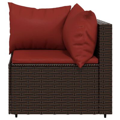 vidaXL Kampinės sofos dalys su pagalvėlėmis, 2vnt., rudos, poliratanas
