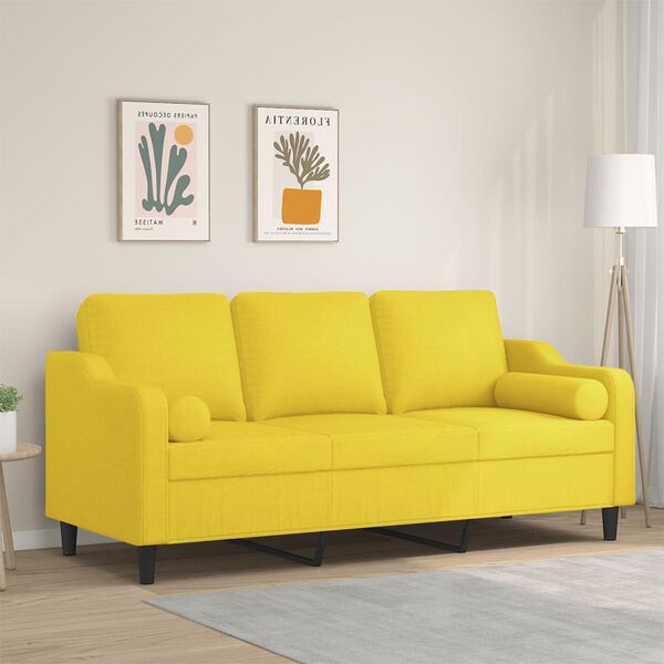vidaXL Trivietė sofa su pagalvėlėmis, &scaron;viesiai geltona, 180cm, audinys