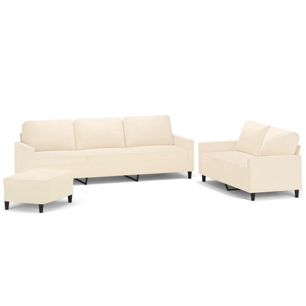 vidaXL Sofos komplektas su pagalvėlėmis, 3 dalių, kreminis, aksomas