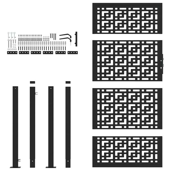 vidaXL Sodo vartai, juodi, 100x175 cm, plieniniai, kryžiaus ra&scaron;tas