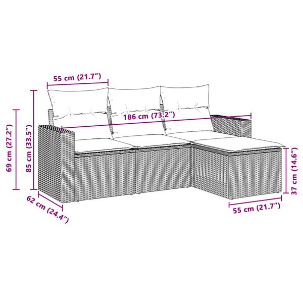 vidaXL Sofos komplektas su pagalvėlėmis, 4 dalių, pilkas, poliratanas