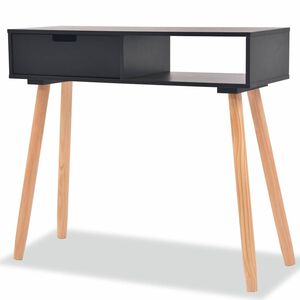 vidaXL Konsolinis stalas, masyvi pu&scaron;ies mediena, 80x30x72cm, juoda