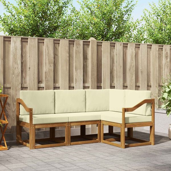 vidaXL Lauko sofos komplektas su pagalve 4 pcs Natūralus ir grietinėlė