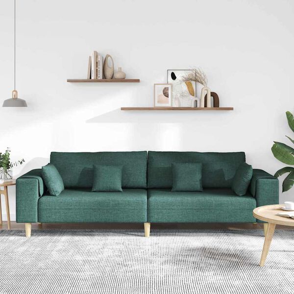 vidaXL Sofa su pagalve Tamsiai žalia 250 x 77 x 76 cm audinys