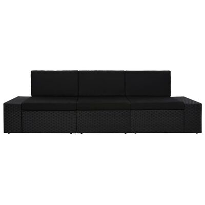 vidaXL Modulinė trivietė sofa, juodos spalvos, poliratanas