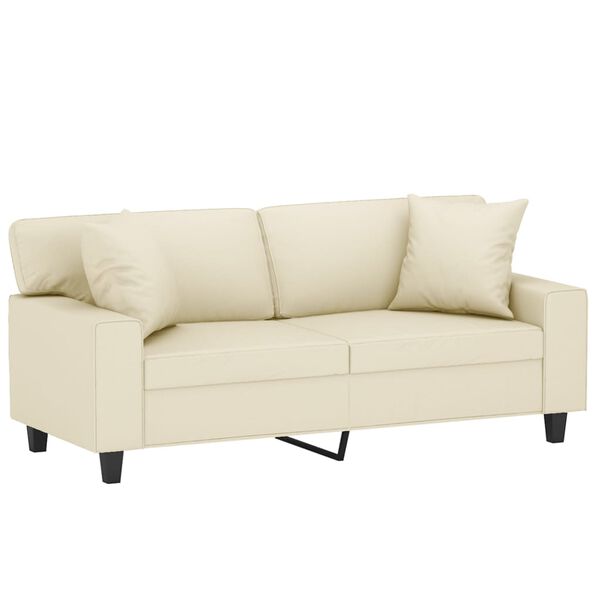 vidaXL Dvivietė sofa su pagalvėlėmis, kreminė, 140cm, dirbtinė oda