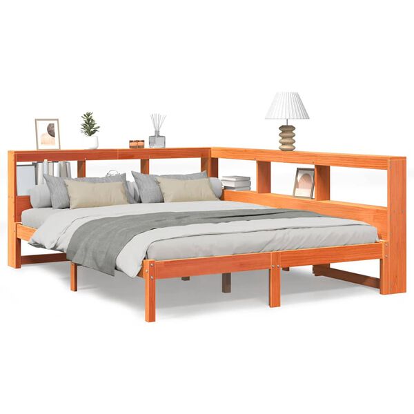 vidaXL Lova su knygų spinta be čiužinio, ruda, 140x200cm, pušis