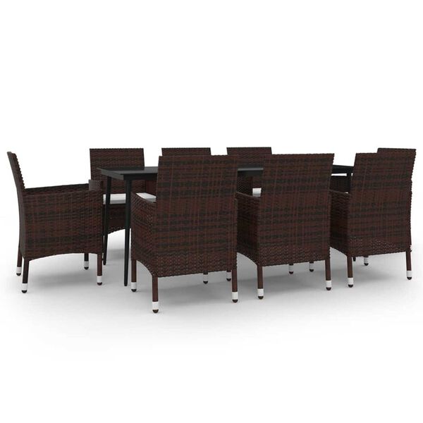 vidaXL Sodo komplektas su pagalvėlėmis, 9 dalių, poliratanas/stiklas